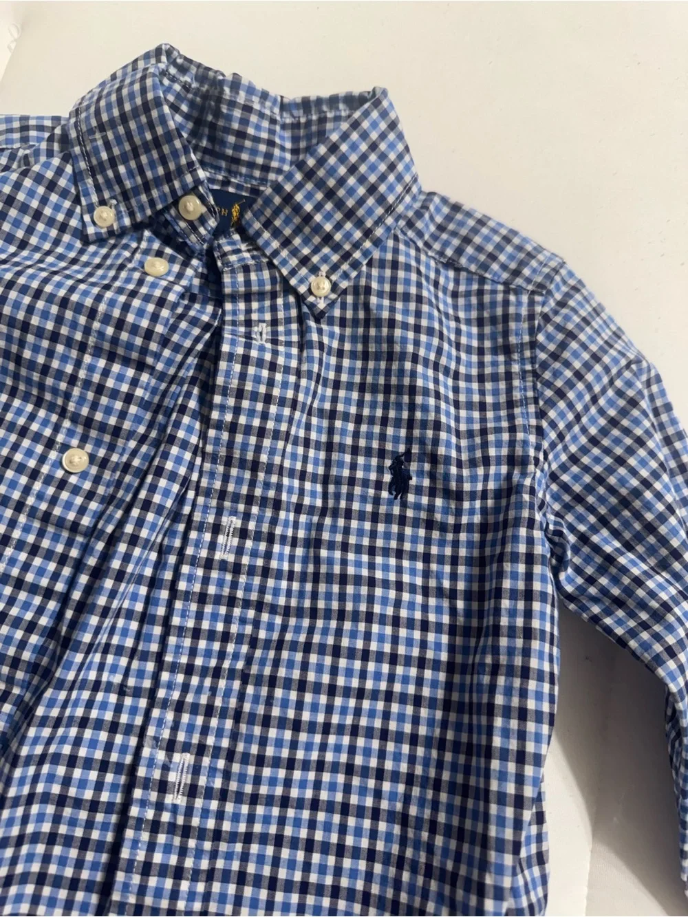 Ralph Lauren Blue and White Check Button-Down Shirt for Kids